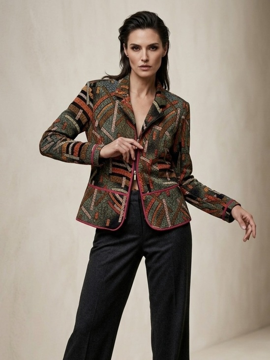 Joseph Ribkoff Jackets & Blazers - Joseph Ribkoff Vintage Abstract Zip Blazer Jacket Size 8 Earthy Geometric Retro